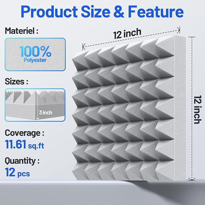 12 Pack Pyramid Sound Proof Foam Panels - Image 6