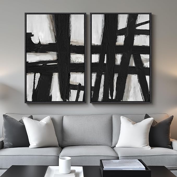 Large Framed Black and White Abstract Wall Art by Cuspin
