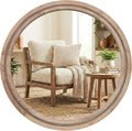 30" Round Solid Wood Mirror for Bathroom Vanity, Handcrafted Beaded Circle Wall by Pocetry