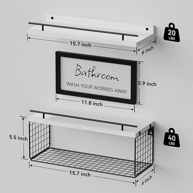 WOPITUES Floating Shelves for Wall Decor Sign, Bathroom Organizer and Storage - Image 3