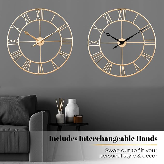 CLXEAST Champagne Gold 30 Inch Wall Clock, Large Modern Metal Roman Numeral - Image 4