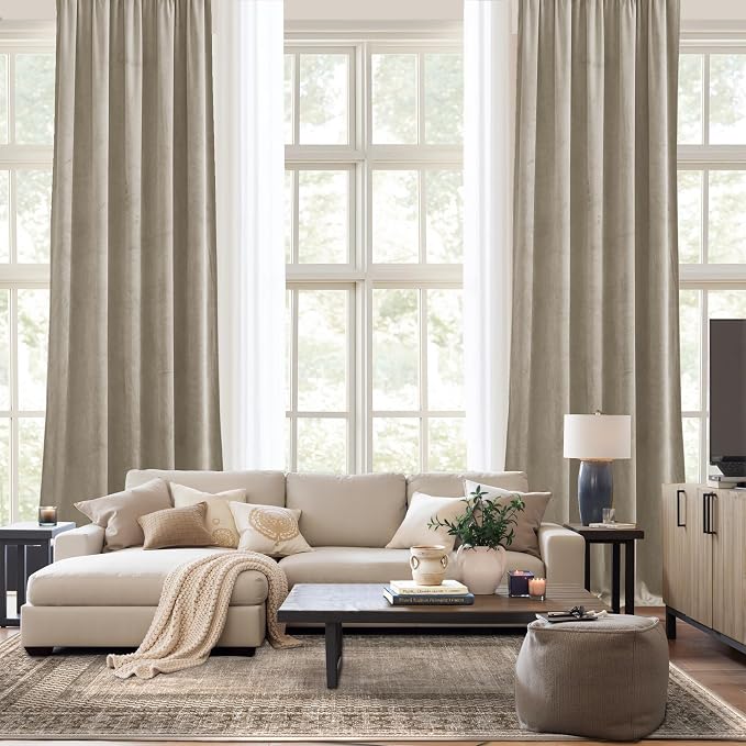 NICETOWN Camel Velvet Curtains 84 Inch Long 52 Wide, Room Darkening Drapes - Image 6