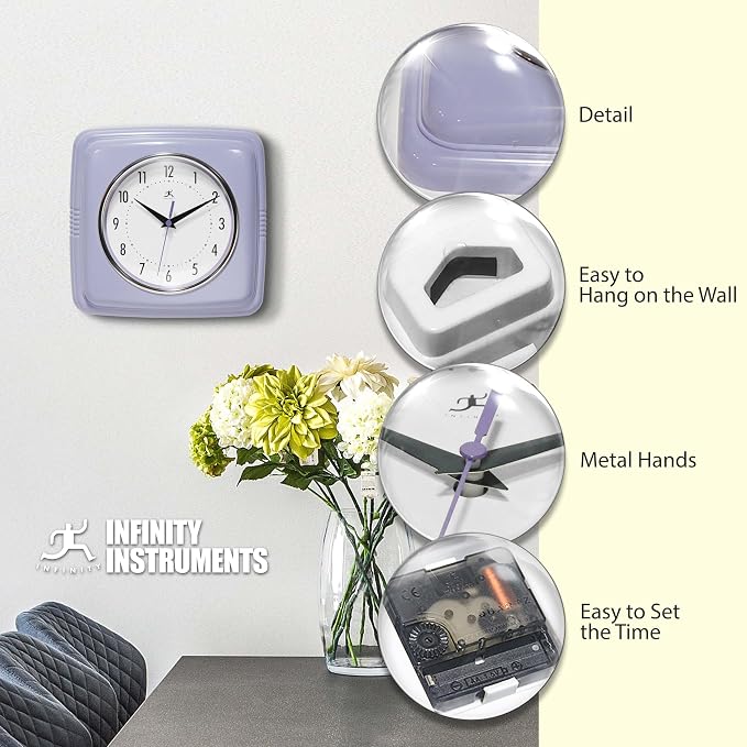Infinity Instruments Retro Wall Clock – 9-Inch Square Silent Non-Ticking - Image 6
