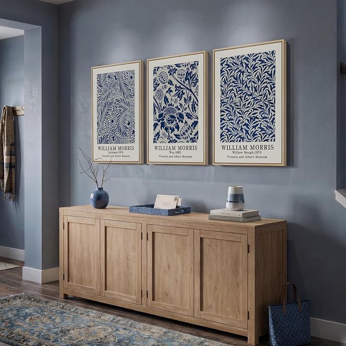 Framed William Morris Wall Art Set of 3, Large Vintage Blue Botanical Floral - Image 3