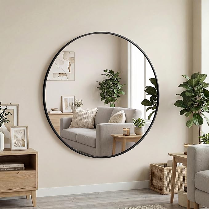 OLIXIS 30 Inch Black Round Bathroom Wall Mirror, Round Bathroom Mirrors by OLIXIS