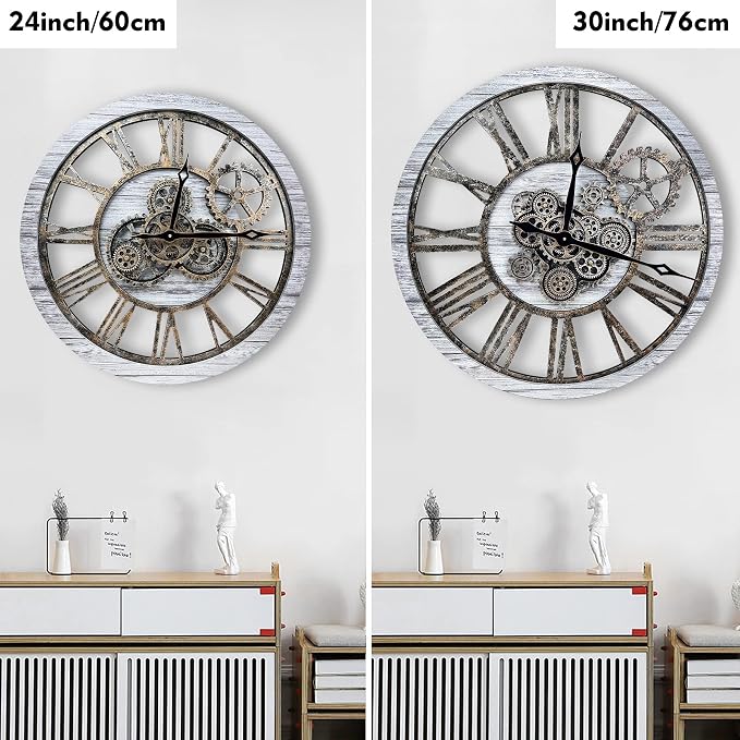 The B-Style Large Real Moving Gears Wall Clock 30 inch Rustic Retro Industrial - Image 2