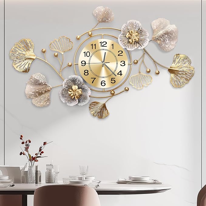 Clocks for Living Room, Large Wall Clock, 3D Silent Wall Clock, Retro Metal by JXQXYN