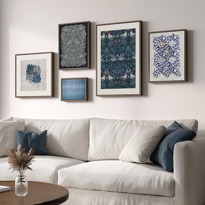 Framed William Morris Wall Art for Living Room, 5 Piece Large Vintage Blue - Image 2