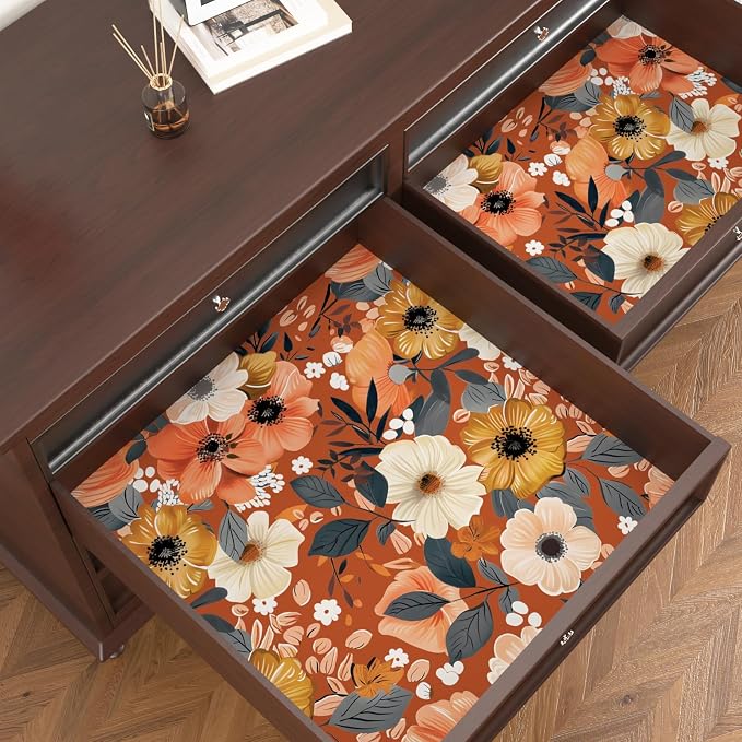 BOKEBEVE Extra Long Orange Wallpaper Stick and Peel Boho Floral Contact Paper - Image 5