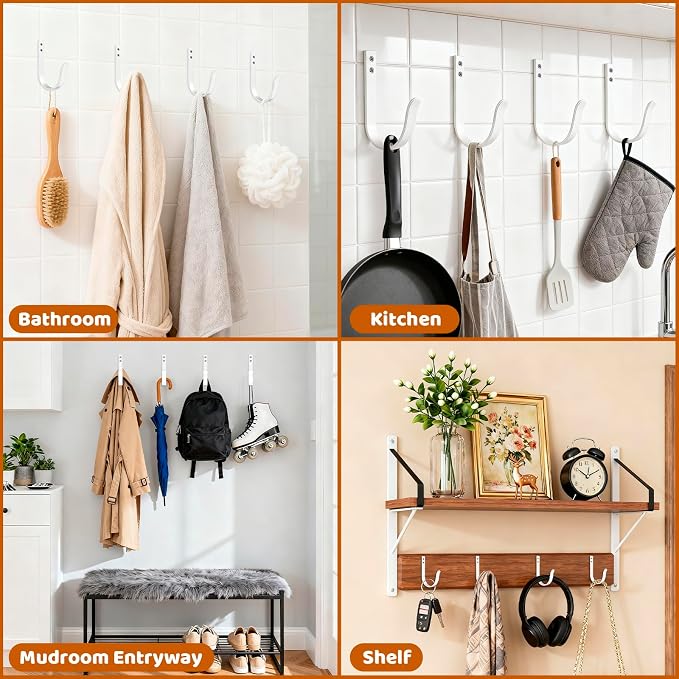 12 Pcs Wall Hooks for Hanging, Large Coat Hooks Wall Mount, Heavy Duty Screw in - Image 6