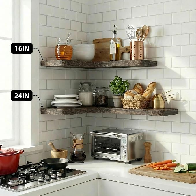 16 Inch Solid Wood Floating Corner Shelves 3 Pack - Image 2