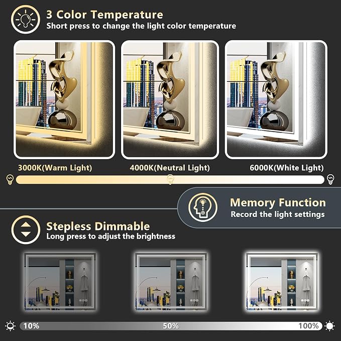 40x24 LED Bathroom Mirror with Lights, Backlit and Front Lit Anti-Fog Lighted - Image 4