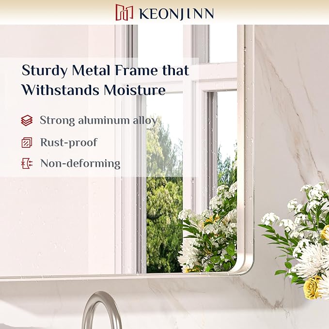 Keonjinn 32 x 36 Inch Brushed Nickel Bathroom Mirrors - Image 4