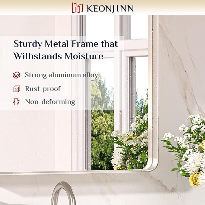 Keonjinn 42 x 20 Inch Brushed Nickel Bathroom Mirrors - Image 7