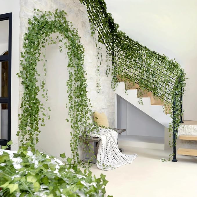CQURE 36 Pack 252Ft Artificial Ivy Garland, Fake Vines Leaf Garland Green - Image 9