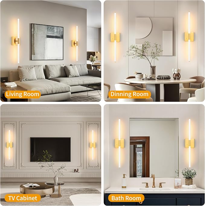 Morauroral 30 Inch White Gold Battery Operated Wall Sconces Set of 2, Dimmable - Image 5