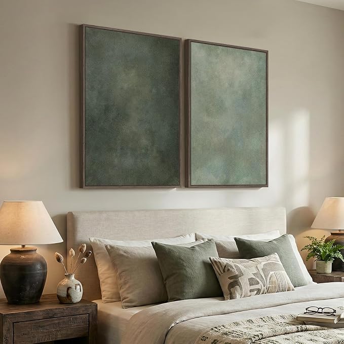 Large Framed Green Abstract Wall Art, 2 Piece Modern Canvas Art Prints Paintings - Image 5