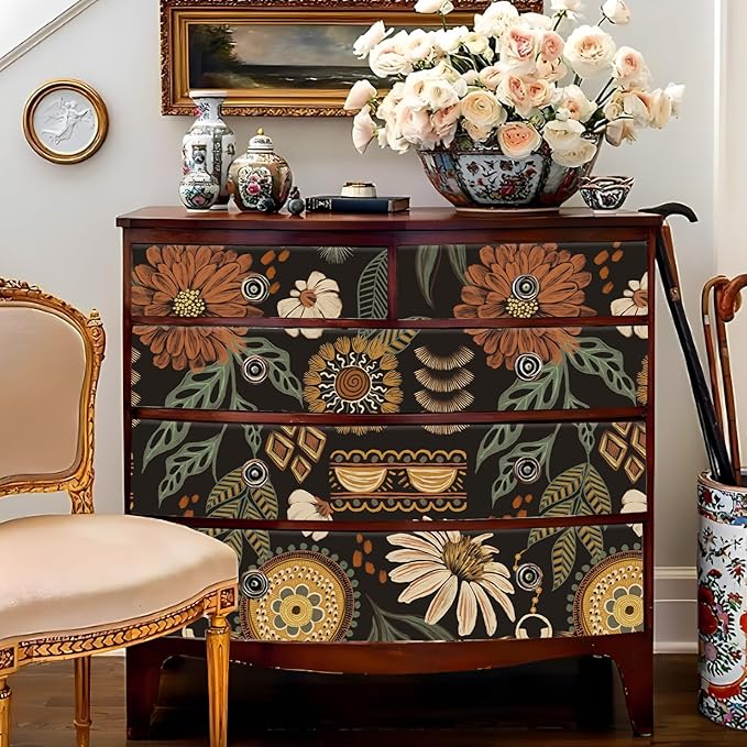 JiffDiff Boho Peel and Stick Wallpaper 17.3" x 120" Vintage Sun Floral Retro - Image 5