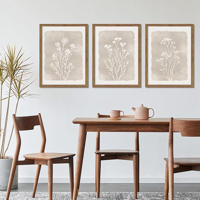 Framed Boho Botanical Flower Wall Art Set of 3, Vintage Minimalist Neutral - Image 8