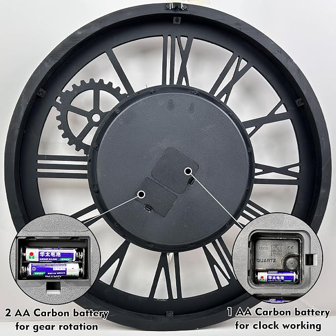 The B-Style Large Wall Clock 24 inch Moving Gear Wall Clock Oversized Vintage - Image 5