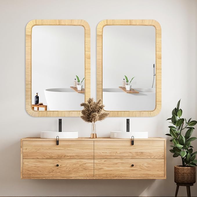PERFNIQUE Rattan Mirror, Decorative Wall Nursery Decor, Rustic Farmhouse - Image 6