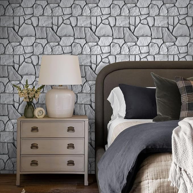 COMSTICKC 3D Faux Gray Stone Wall Sticker Peel and Stick Wall Panels, - Image 7