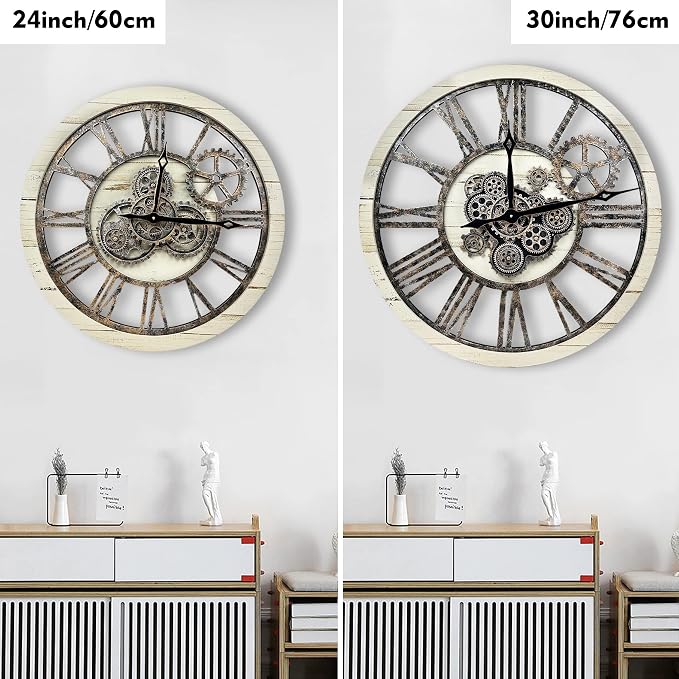 The B-Style Large Real Moving Gears Wall Clock 30 inch Rustic Retro Industrial - Image 2