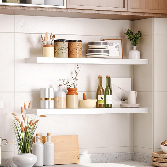 HOOBRO Floating Shelves for Wall, Wall Mounted Shelf Set of 2, 31.5" Hanging - Image 2