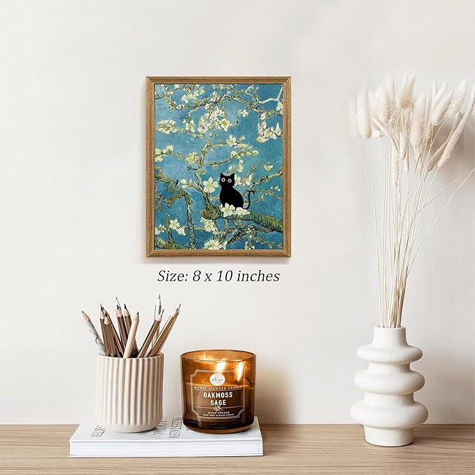 Fantasy Artists Van Gogh's Almond Blossom Funny Black Cat Canvas Wall Art - Image 5