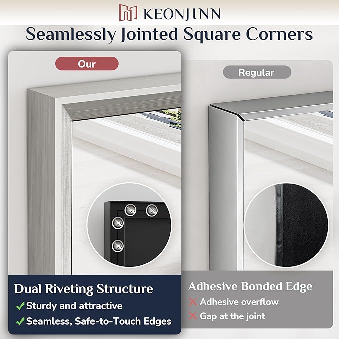 Keonjinn 42 x 36 Inch Brushed Nickel Bathroom Mirrors - Image 4