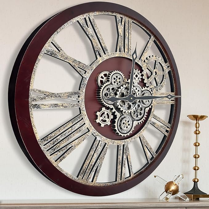 The B-Style Large Real Moving Gears Wall Clock 30 inch Rustic Retro Industrial by TheB-StyleTB