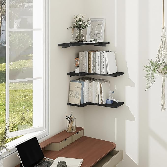 Homode Corner Shelves Wall Mounted, 3 Tier Wooden Hanging Display Shelf - Image 7