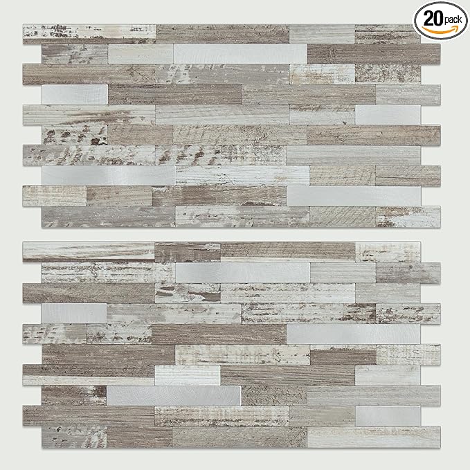 AULIGET 20 Sheets Peel and Stick Backsplash, Coffee & Brown Wood Look PVC Mixed by AULIGET