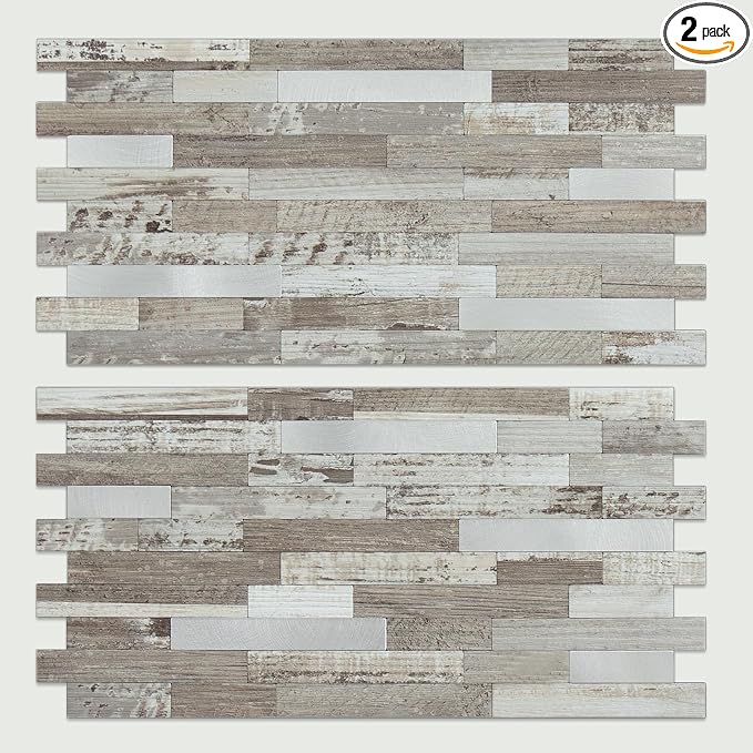 AULIGET Peel and Stick Backsplash, Coffee & Brown Wood Look PVC Mixed Metal by AULIGET