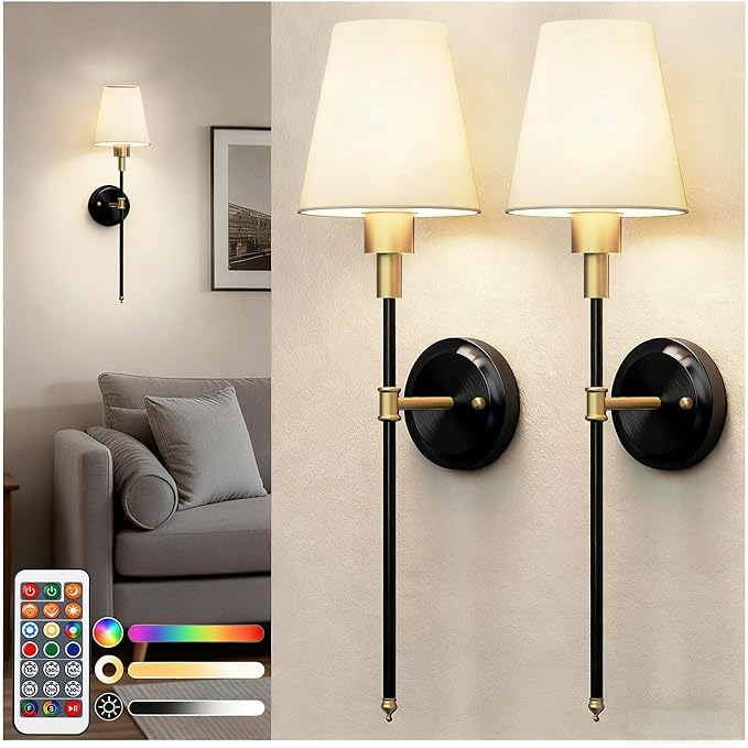 DORESshop Battery Operated Wall Sconce Set of 2, Wireless Wall Light Easy to by DORESshop