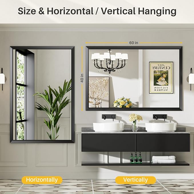 Briivue 60x40 Inch Black Bathroom Mirror - Image 6