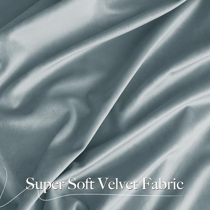 NICETOWN Stone Blue Velvet Room Darkening Curtains, Home Decor Light Blocking - Image 3