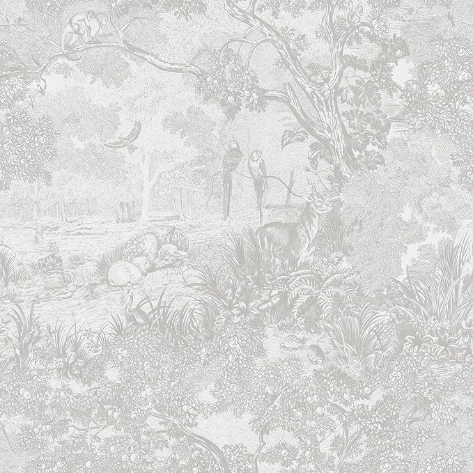 Heroad Peel and Stick Wallpaper Grey and White Vintage Forest Animals Floral by HeroadBrand