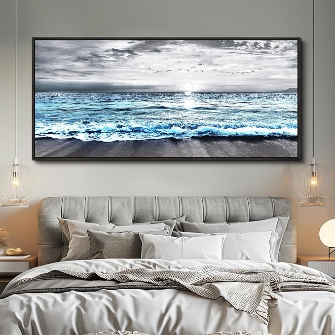 Wapluam Framed Wall Art for Bedroom Decor, Beach Canvas Wall Art Large Ocean - Image 7