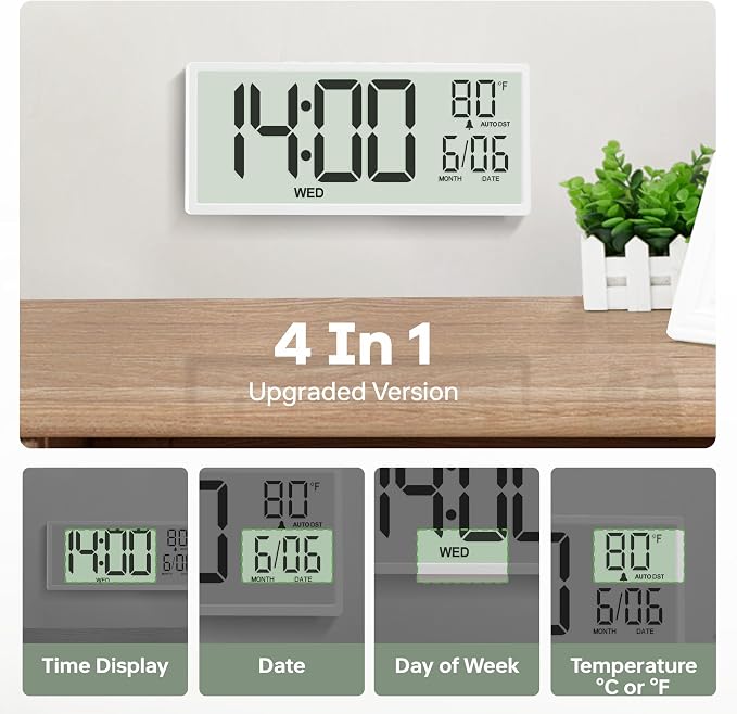 JALL 14.5" Large Digital Wall Clock Battery Operated - Image 5