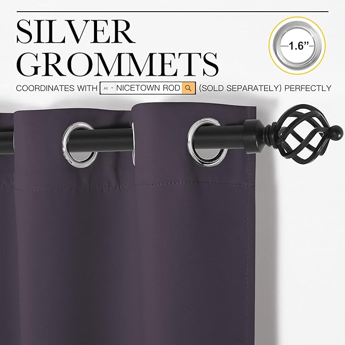 NICETOWN Greyish Purple Blackout Curtains 54 inches Length - Image 2