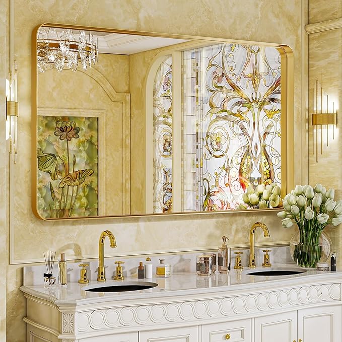 VooBang Bathroom Mirror 30x56 inch, Golg Gorgeous Deep Frame Wall Mirror by VooBang