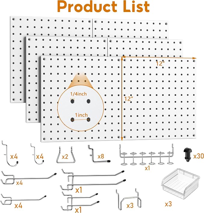 Peg Board, 6 Pack White Peg Board Panels, 50lbs Load Capacity Each, Pegboard - Image 2