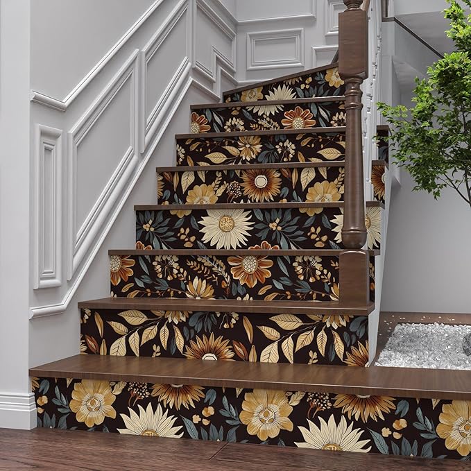 Boho Floral Wallpaper Peel and Stick, Vintage Dark Sunflower Contact Paper - Image 4