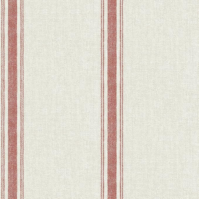 Chesapeake 3115-12464 Linette Burnt Sienna Fabric Stripe Wallpaper, Burnt Sienna by Chesapeake