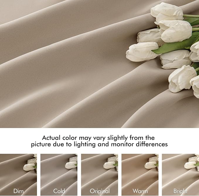 MIULEE Taupe Back Tab Blackout Curtain 96 Inch Long 2 Panels Set - Image 8