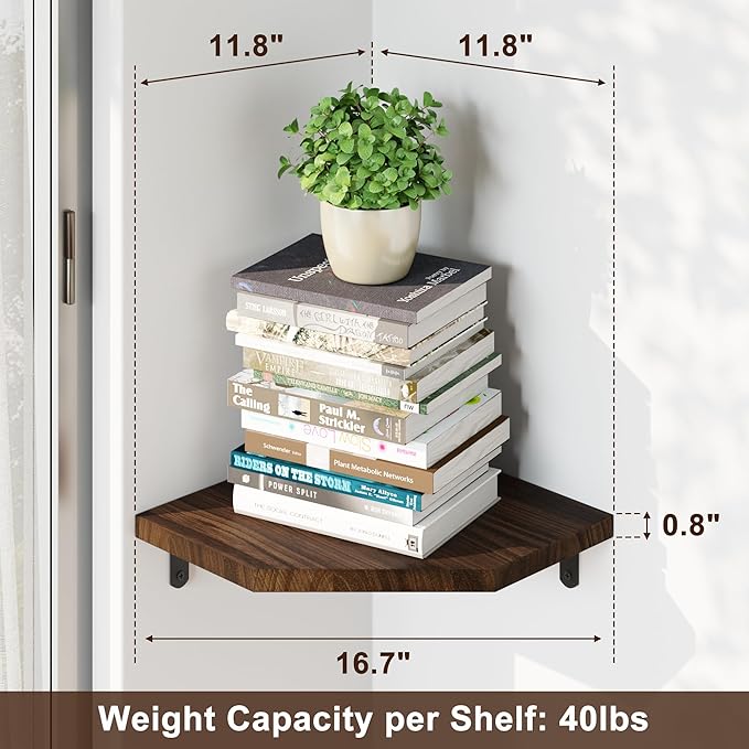 Alsonerbay Corner Shelf Wall Mount, Rustic Wood Shelves - Image 2