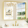 Keonjinn Gold Bathroom Mirrors for Over Sink, 40” x 30” Brushed Brass Mirror by Keonjinn