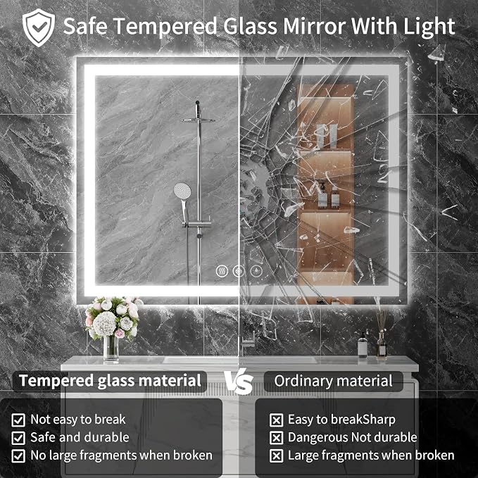 Koonmi 60"x36" LED Mirror for Bathroom, 90CRI Anti-Fog Vanity Mirror - Image 4