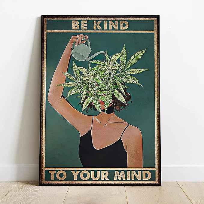Framed Art Vintage Be Kind To Your Mind Poster Mental Health Quote Canvas Wall - Image 2